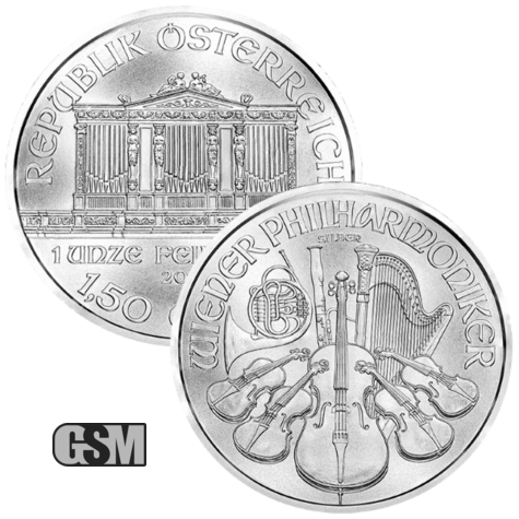 Beautiful 1 oz Austrian Silver Philharmonic Front & Back Instruments .999 Round Coin